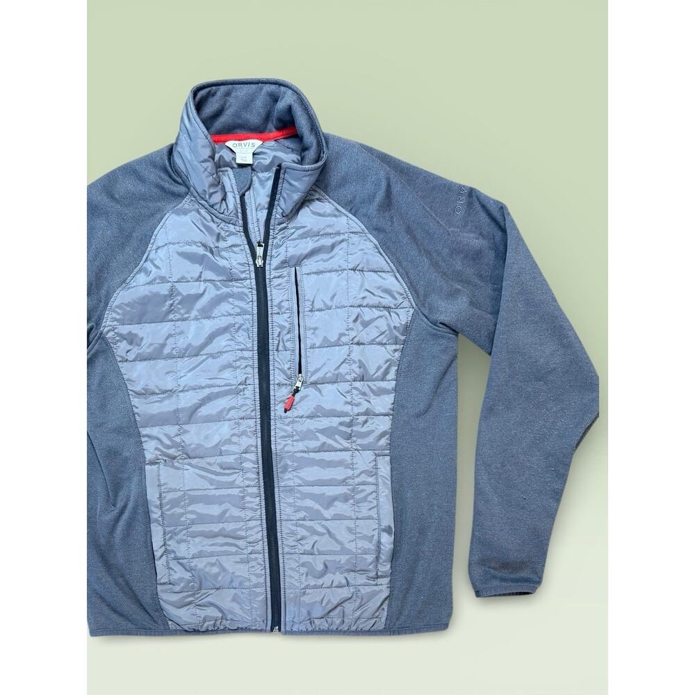 Orvis Mixed Media Quilted Puffer Jacket Mens Large Gray Polyester Full Zip